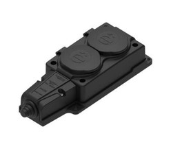 Колодка (розетка) 2х-местная 2К+З каучуковая 16А/250В IP44 Чёрная MultiSet