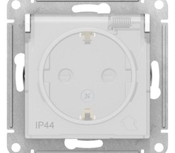 Механизм розетки 1-м СП ATLAS DESIGN AQUA с заземл. защ. шторки с защ. крышкой 16А IP44 бел. SchE