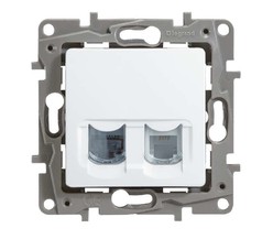 Механизм розетки комп. + телеф. 1-м СП Etika RJ11 + RJ45 CAT.5E UTP бел. Leg