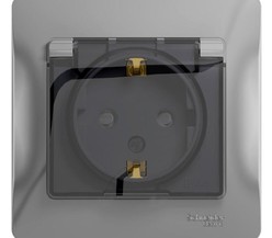 Розетка 1-м СП Glossa 16А IP44 с защ. крышкой защ. шторки с заземл. в сборе алюм. SchE