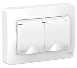 Розетка 2-м СП BLANCA 16А IP44 250В с защ. крышкой защ. шторки с заземл. бел. SchE