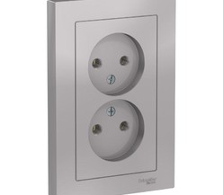 Розетка 2-м ATLAS DESIGN без заземл. 16А в сборе алюм. SchE