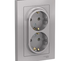 Розетка 2-м ATLAS DESIGN с заземл. 16А в сборе алюм. SchE