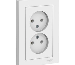 Розетка 2-м ATLAS DESIGN без заземл. 16А в сборе бел. SchE