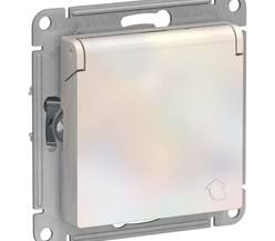 Механизм розетки 1-м СП ATLAS DESIGN с заземл. защ. шторки с крышкой 16А IP20 жемчуг SchE
