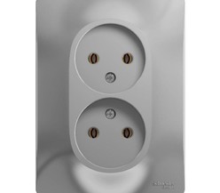 Розетка 2-м СП Glossa 16А IP20 без заземл. в сборе алюм. SchE