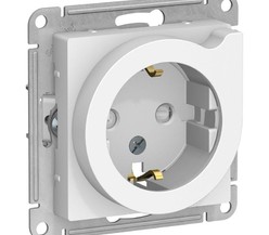Механизм розетки 1-м СП ATLAS DESIGN с заземл. защ. шторки с выталк. 16А бел. SchE