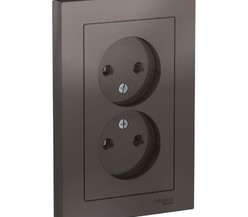 Розетка 2-м ATLAS DESIGN без заземл. 16А в сборе мокко SchE