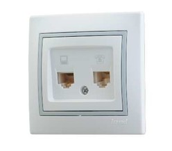 Розетка компьютерная + телеф. СП Мира RJ11 + RJ45 бел./сер. Lezard