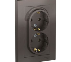 Розетка 2-м ATLAS DESIGN с заземл. 16А в сборе мокко SchE