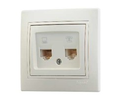 Розетка компьютерная + телеф. СП Мира RJ11 + RJ45 крем/крем. Lezard