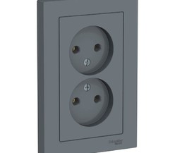 Розетка 2-м ATLAS DESIGN без заземл. 16А в сборе грифель SchE