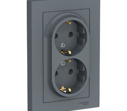 Розетка 2-м ATLAS DESIGN с заземл. 16А в сборе грифель SchE
