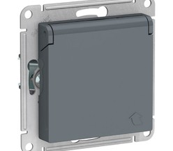 Механизм розетки 1-м СП ATLAS DESIGN с заземл. защ. шторки с крышкой 16А IP20 грифель SchE