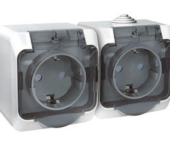 Розетка 2-м ОП Этюд 16А IP44 250В защ. шторки с заземл. бел. SchE