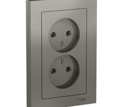 Розетка 2-м ATLAS DESIGN без заземл. 16А в сборе сталь SchE