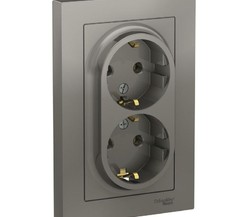Розетка 2-м ATLAS DESIGN с заземл. 16А в сборе сталь SchE