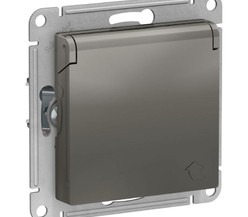 Механизм розетки 1-м СП ATLAS DESIGN с заземл. защ. шторки с крышкой 16А IP20 сталь SchE