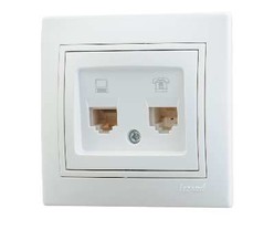 Розетка компьютерная + телеф. СП Мира RJ11 + RJ45 бел./бел. Lezard