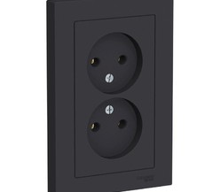 Розетка 2-м ATLAS DESIGN без заземл. 16А в сборе карбон SchE
