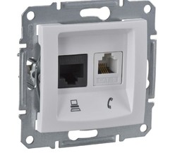 Механизм розетки комп. + телеф. 1-м СП Sedna RJ11 + RJ45 бел. SchE