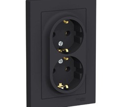 Розетка 2-м ATLAS DESIGN с заземл. 16А в сборе карбон SchE