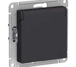 Механизм розетки 1-м СП ATLAS DESIGN с заземл. защ. шторки с крышкой 16А IP20 карбон SchE