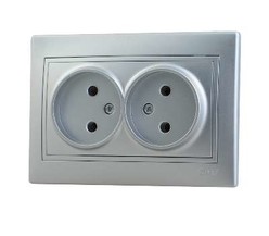 Розетка 2-м СП Мира 16А IP20 без заземл. керам. метал. сер. LEZARD