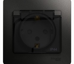 Розетка 1-м СП Glossa 16А IP44 с защ. крышкой защ. шторки с заземл. в сборе антрацит SchE