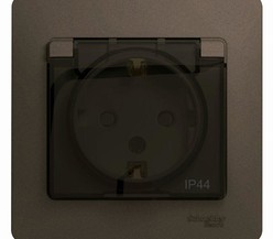 Розетка 1-м СП Glossa 16А IP44 с защ. крышкой защ. шторки с заземл. в сборе шоколад SchE