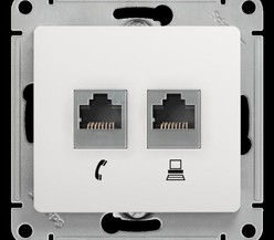 Механизм розетки комп. + телеф. 2-м СП Glossa RJ11 + RJ45 бел. SchE