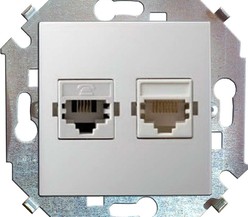 Механизм розетки комп. СП Simon15 2мод. RJ45 + RJ45 бел. Simon