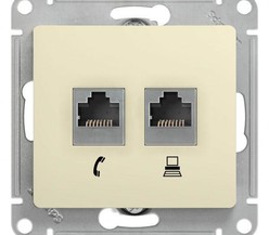 Механизм розетки комп. + телеф. 2-м СП Glossa RJ11 + RJ45 беж. SchE