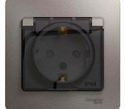 Розетка 1-м СП Glossa 16А IP44 250В с защ. крышкой защ. шторки с заземл. в сборе платина SchE