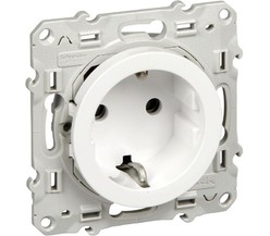 Механизм розетки 1-м СП Odace 16А защ. шторки с заземл. бел. SchE