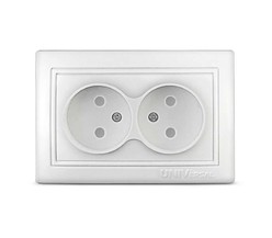 Розетка 2-м СП Севиль 16А IP22 защ. шторки без заземл. бел. Universal