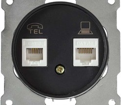 Механизм розетки комп. + телеф.2-м СП Florence RJ11/RJ45 кат.5e черн. 1E20801303 OneKeyElectro