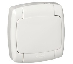 Розетка 1-м СП Рондо 16А IP44 250В с защ. крышкой защ. шторки с заземл. бел. SchE