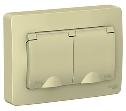 Розетка 2-м СП BLANCA 16А IP44 250В с защ. крышкой защ. шторки с заземл. беж. SchE