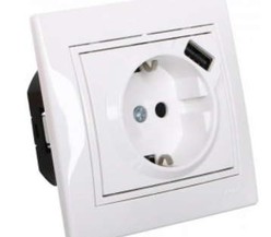 Розетка 1-м СП Мира 16А с з/к + USB разъем бел. LEZARD