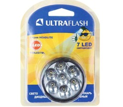 Фонарь налобный 909LED7BL (7LED 1 режим 3хR6 блистер; черн.) Ultraflash