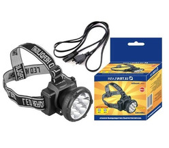 Фонарь налобный аккумуляторный LED 5362 (220В 7LED 2 режима; черн.) Ultraflash