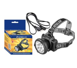 Фонарь налобный аккумуляторный LED 5363 (220В 9LED 2 режима; черн.) Ultraflash