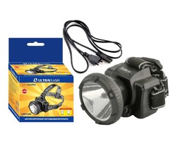 Фонарь налобный аккумуляторный LED 5366 (220В LED 2 режима; черн.) Ultraflash